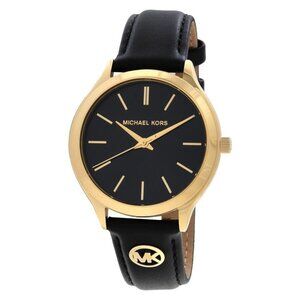 NWT Authentic Michael Kors Slim Runway Quartz Black Dial Women's Watch